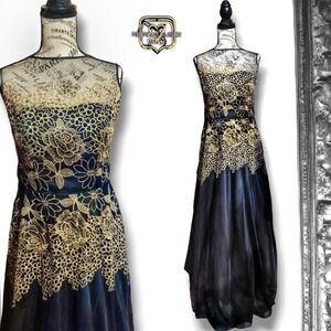 Tahari S. Levine Gold Embroidered Tulle Special Occasion Ballgown